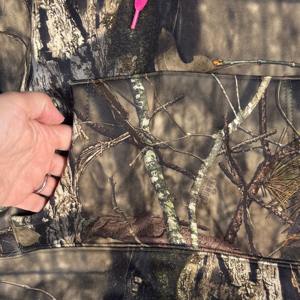 Mossy Oak Camo Hoodie with Bright Pink Logo - Picture 3 of 12